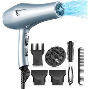 FaszinBeauty Phon capelli con Potente Motore 33 m/s, Asciugacapelli Ionico per Asciugatura Rapida e Styling, 7 Modalità Calore e Velocità, Uso Domestico e Saloni, Design Elegante Grigio-Blu