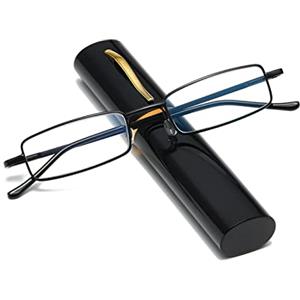 Hubeye Occhiale da lettura metallo Ultrasottile con la Cerniela a molla da Uomo e Donna Anti luce blu con la Custodia Clip Portatile 2.50
