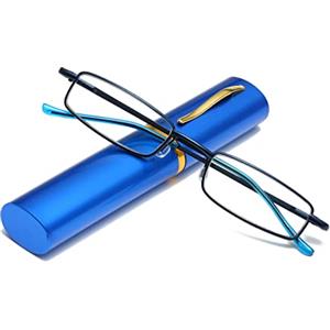 Hubeye Occhiale da lettura metallo Ultrasottile con la Cerniela a molla da Uomo e Donna Anti luce blu con la Custodia Clip Portatile 2.00