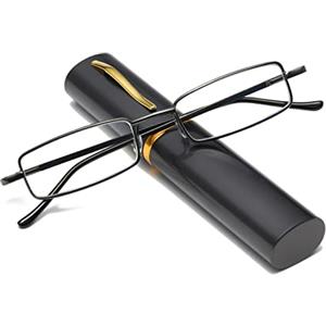 Hubeye Occhiale da lettura metallo Ultrasottile con la Cerniela a molla da Uomo e Donna Anti luce blu con la Custodia Clip Portatile 1.50