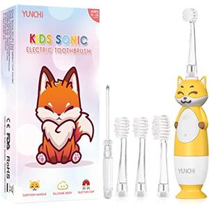 YUNCHI Spazzolino elettrico per bambini a partire dai 1 ai 12 anni, spazzolino elettrico per bambini, con luce LED con timer, 4 testine morbide per ragazzi e ragazze YUNCHI K3 (Giallo)