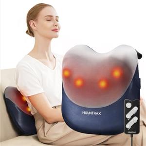 MOUNTRAX Cuscino Massaggiatore schiena con calore, Cuscini Elettrici Massaggi Cuscino Shiatsu per collo e schiena, alleviare dolore tessuti profondi, massaggiante portatile per collo, schiena, spalle