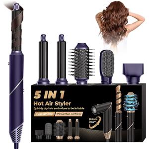 UMIGA Airstyler 5 in 1 Air Styler Arriccia Capelli ad Aria Spazzola Asciugacapelli Ioni Phon Arricciacapelli Capelli Spazzola Ad Aria Calda Airstyler Hairstyler Styling Liscio Onde Ricci, Blu/Argento