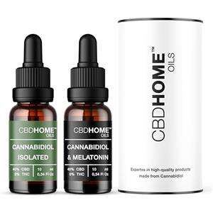 CBD HOME™ Oils - Confezione CBD Oil 40% + CBD 40% con melatonina - FORTE 10 ml - Isolated - Oli di cocco (MTC) e Canamo biologico arricchiti con CBD Puro + Omega 3-6-9. Olio CBD certificato in UE.