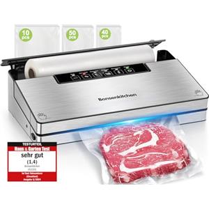 Bonsenkitchen Macchine Sottovuoto Alimenti, 5 Modalità di Sottovuoto Alimenti,8 L/min,Tecnologia Globefish per Lavoro Continuo ad Alta Velocità,Include 100 Sacchetti Sottovuoto e 1 Sacchetto in Rotolo