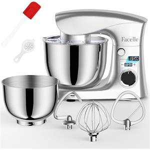 Facelle Impastatrice Planetaria Offerta 1500W, Facelle 5,5L & 4,5L Robot da Cucina Multifunzione, 10+P Impastatrice a Spirale Professionale con Gancio per Impastare, Frusta Piatta, Frusta, Bassa Rumorosità