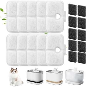 CAIXINYI 20 pezzi Filtro Fontanella per Gatti, 10 Filtro di Ricambio per Gatti Dockstream PLWF005, PLWF115, PLWF105, Filtro con Filtrazione Verticale per Fontanella Gatto Fontana Gatto