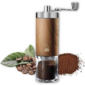 Capy Brew - Macinacaffè manuale con meccanismo in ceramica e manico pieghevole | Macinino caffè per Espresso, Moka ed French Press | Macina caffé manuale regoliable | Effetto legno