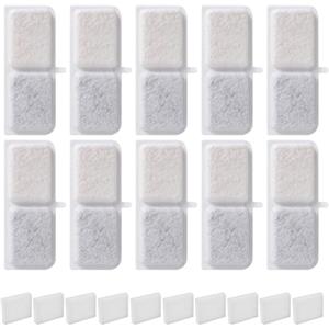 LCXCXY Filtri Fontanella Per Gatti, 20 PCS Filtro Fontanella Per Gatti, Filtri Fontana Gatto Filtrata contiene 10 pezzi di elementi Filtranti e 10 pezzi di spugne Filtranti, Resina Filtro a Carbone attivo.