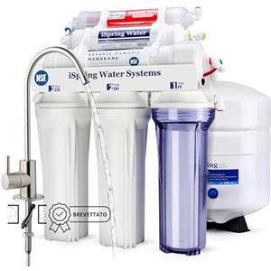 iSpring RCC7AK Certificato NSF Filtro Osmosi Inversa Alcalina a 6 Stadi, Filtraggio Sottolavello per Acqua Potabile, con Rimineralizzazione Alcalina, pH+, 75GPD