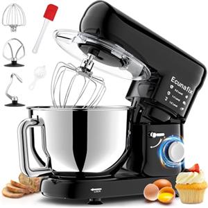 Ecunafix Impastatrice Planetaria offerta 6,5L 1500W Professionale Robot da Cucina Multifunzione 6+P Velocità Basso Rumore Mixer Elettrico con Gancio per Impastare, Frusta Piatta, Frusta