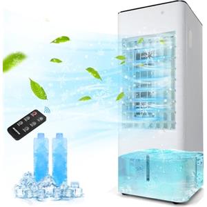 Aigostar Raffrescatore d'Aria 4 in 1, Raffrescatore d'aria Evaporativo 7L, Timer 1-12 H, 4 Modalità y 3 Velocità, Raffrescatore Silenzioso 60 W, Oscillazione di 60° e 120°, Telecomando, Ruote