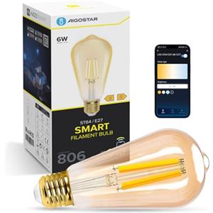 Aigostar Lampadine Alexa E27 WiFi Edison Lampadina Vintage 6W 806ML Lampadine Smart Retrò Dimmerabile 2700K-6500K, Controllo Remoto tramite APP, Compatibile Con Alexa, Google Home, Oro 1 pezzi