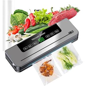 ESoundvol Macchina Sottovuoto per Alimenti 6 in 1 con Taglierina Incorporata e Display Digitale a LED Visibile,Sigillatrice Sottovuoto da 65 KPA per Alimenti Freschi Secchi e Umidi,10 Buste per Aspirare Inclusi