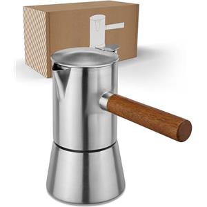 LAMBDA COFFEE® VESUV - Caffettiera per caffè espresso in acciaio inox, adatta a induzione, per esterni e interni (200 ml - 3 - 4 tazze), caffettiera per caffè espresso, a induzione