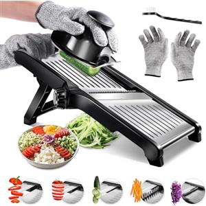 Masthome Mandolina per Verdure Professionale, Mandolina Regolabile con Guanti di Sicurezza, Fare Fette Spesse da 1 a 9 mm, Affetta Verdure Mandolina Julienne Affettatrice per Patate Cipolle Carote