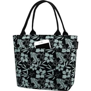Aosbos Borsa Termica Impermeabile Portatile Borsa Frigo Pranzo Ufficio Isolamento a Prova di Perdite Borsa per il Pranzo al Sacco Campeggio All'aperto, Nero & Ibisco Fiore