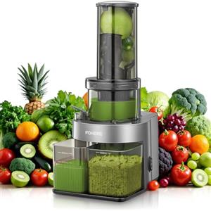 FOHERE Estrattore Frutta e Verdura con 119MM Senza Preparazione , Estrattore di Succo a Freddo con 200W Motore Silenzioso e Funzione Inversa che, Facile da Pulire con un Pennello