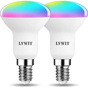 LVWIT Lampadina LED Riflettore Smart Wifi Attacco E14, Forma R50, 4.9W Equivalenti a 40W, 470Lm, Compatibile con Alexa, Echo e Google Assistant, Intelligente Dimmerabile, Controllo Remoto App, 2 Unità