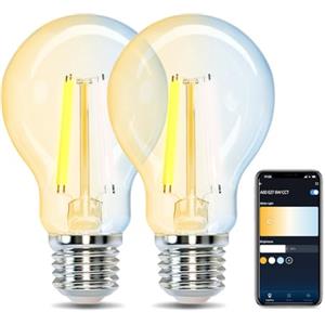 Aigostar Lampadine Smart WiFi E27 Alexa Lampadine Vintage A60 6W Edison Lampadina WiFi Dimmerabile 2700K-6500K, Controllo Remoto tramite APP, Compatibile Con Alexa, Google Home, Trasparente 2 Unità