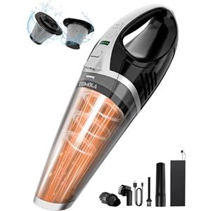 TEMOLA Aspirapolvere Auto, Mini Aspirapolvere Senza Fili da 15000Pa luce LED, Aspirabriciole Senza Fili Potente per con HEPA Filter & Accessori, Adatto per la Pulizia di Auto, Animali Domestici e Casa