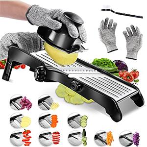 Masthome Mandolina per Verdure Professionale, Masthome Mandolina Acciaio Inox con Lame Affilate Regolabile e Guanti Protettivi, Affetta Verdure Cucina Tagliaverdure Multifunzionale per Patate, Carote e Cipolle