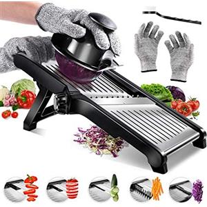 Masthome Mandolina per Verdure Professionale - Masthome Mandolina in Acciaio Inox - Affetta Verdure Regolabile Spessore - Tagliaverdure Manuale con Guanti & Protezione Mani, per Patate Carote Frutta