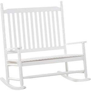 Outsunny Sedia a Dondolo 2 Posti da Balcone, Panchina a Dondolo da Esterno con Schienale Alto e Braccioli in Legno 117x85x120cm, Bianco
