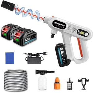YOFIDRA Rondella ad alta pressione, con batteria 18 V, max 500 bar, idropulitrice portatile senza fili, con 2 batterie e tubo da 5 m, per auto, terrazza, finestra, prato