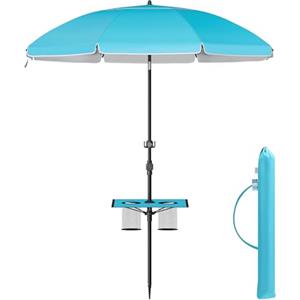 SONGMICS Ombrellone 160 cm di Diametro, Ombrellone da Spiaggia, Protezione Solare UPF 50+, Inclinabile 30°, Altezza Regolabile, con Ripiano e Gancio, per Giardino, Senza Base, Blu GPU0080Q01