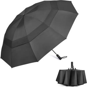 G4Free Ombrello pieghevole grande da 157 cm, 10 costole, robusto, da viaggio, compatto, per apertura automatica, antivento, impermeabile, a doppia copertura