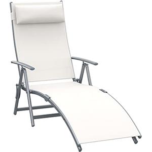 Outsunny Sdraio da Giardino Pieghevole con Cuscino, Schienale con 7 Reclinazioni, 137x63.5x100.5cm, Beige