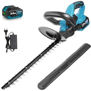 Yofidra Tagliasiepi elettrico a batteria, senza fili con 1 batteria, lunghezza di taglio di 41 cm, distanza di 18 mm, 1300 giri/min, doppio manico, con coltello per cespuglio e erba per prato, cortile