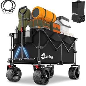 Sekey XXL Plus Carrello Spiaggia con Freni 200L 150KG, Carrello Pieghevole Ruote Grandi Extra 17x10 cm Tutti i Terreni, Brevettato Pieghevole da QUATTRO Direzioni SE4011, Nero Profondo