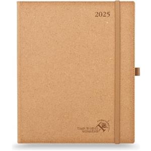 POPRUN Agenda 2025 Settimanale 26,5 x 21,5 cm, Copertina Rigida, Carta Prodotta con Materiali Rinnovabili, Tag Mensili, Carta Spessa da 80 GSM EU, Chiaro Marrone