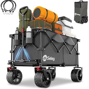 Sekey XXL Plus Carrello Spiaggia con Freni 200L 150KG, Carrello Pieghevole Ruote Grandi Extra 17x10 cm Tutti i Terreni, Brevettato Pieghevole da QUATTRO Direzioni SE4011, Antracite