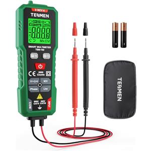 TESMEN TSM-192 Multimetro Digitale Portatile, Tester Elettricista Professionale Con Cavi, Smart MINI Voltmetro Misura Fase, NCV, Tensione AC/DC, Resistenza, Continuità e Filo Sotto Tensione - Verde