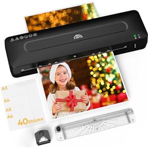Crenova Plastificatrice A3, con taglierina, arrotondatore di angoli con 40 buste di plastificazione per A3/A4/A5/A6, plastificatrice a caldo e freddo per uso domestico, ufficio, foto scolastiche