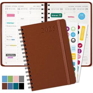 Haiane Agenda 2025 A5, Agenda Settimanale 2025 Con Copertina Rigida in Pelle PU, Agenda Giornaliera Con Carta Da 100g/m, Agende Planner 2025 Adatto per Uffici, Scuole, Organizzatori (Marrone)
