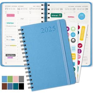 Haiane Agenda 2025 A5, Agenda Settimanale 2025 Con Copertina Rigida in Pelle PU, Agenda Giornaliera Con Carta Da 100g/m, Agende Planner 2025 Adatto per Uffici, Scuole, Organizzatori (Azzurro)