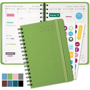 Haiane Agenda 2025 A5, Agenda Settimanale 2025 Con Copertina Rigida in Pelle PU, Agenda Giornaliera Con Carta Da 100g/m, Agende Planner 2025 Adatto per Uffici, Scuole, Organizzatori (Verde)
