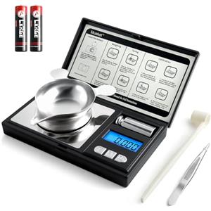 Muaket Bilancia di Precisione 50g/0,001g, Bilance Milligrammi Digitali con Pesi di Calibrazione, Bilancia Tascabile per Polveri, Gioielli, Medicinali con Cucchiaio, Pinzette e Piatti di Pesata, Nero