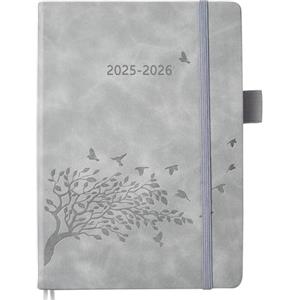 YHH Diario Scuola 2025 2026 A5, Agenda Giornaliera Un Giorno per Pagina, Elastica, Portapenne & Tasca, Pagine di Nota, Copertina Rigida, Planner per Famiglia Lavoro Scuola, Agosto25 a Luglio 26, Grigio