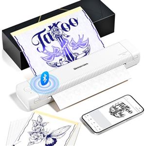 Phomemo TP81 Stampante Stencil Tattoo, Stampante Termica Tattoo, Stampante per Tatuaggio con 10 Fogli di Carta da Stampante Tattoo Printer Bluetooth Portatile Compatibile con Smartphone ＆ PC, Bianco