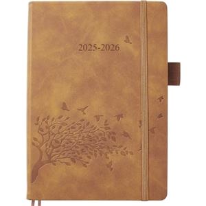 YHH Agenda Giornaliera 2025 2026 A5 Un Giorno per Pagina, Diario Scuola con Divisori Mensili & Nota, Copertina Rigida, Portapenne & Tasca, Planner per Scuola Famiglia Ufficio, Ago.25 a Lug.26, Marrone