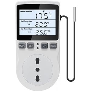 KETOTEK Digitale Presa Termostato 220V con Retroilluminazione, Presa Regolatore di Temperatura con Sonda da 3 Metri per Serra Incubatrice Fermenazione Freezer