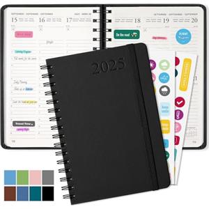 Haiane Agenda 2025 A5, Agenda Settimanale 2025 Con Copertina Rigida in Pelle PU, Agenda Giornaliera Con Carta Da 100g/m, Agende Planner 2025 Adatto per Uffici, Scuole, Organizzatori (Nero)