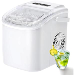 FOOING Piccola macchina per cubetti di ghiaccio portatile con manico 9 cubetti di ghiaccio pronto in 6 minuti, macchina per il ghiaccio portatile autopulente per la casa