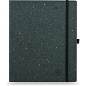 POPRUN Agenda 2025 Settimanale 26,5 x 21,5 cm, Copertina Rigida, Carta Prodotta con Materiali Rinnovabili, Tag Mensili, Carta Spessa da 80 GSM EU, Grigio Scuro