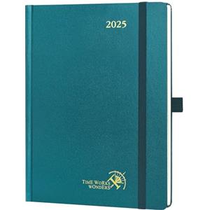 POPRUN Agenda 2025 Settimanale Verticale 22 x 16,5 cm, Copertina Rigida, Weekly Planner 2025 con Tag Mensili, Carta Spessa da 100 GSM, Verde Pacifico